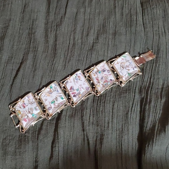 PAM Jewelry - PAM Vintage Paruria Gold & White Rainbow Confetti Designer Signed 1950's
